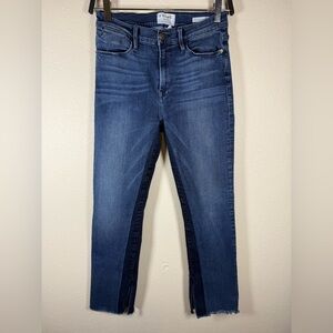 Frame Le High Straight Two Tone Cropped Ankle Slit Jeans 28